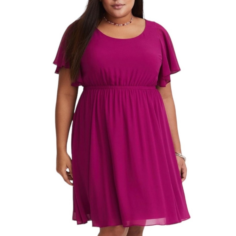 Reserved -NWT Torrid Butterfly sleeve purple chiffon mini dress